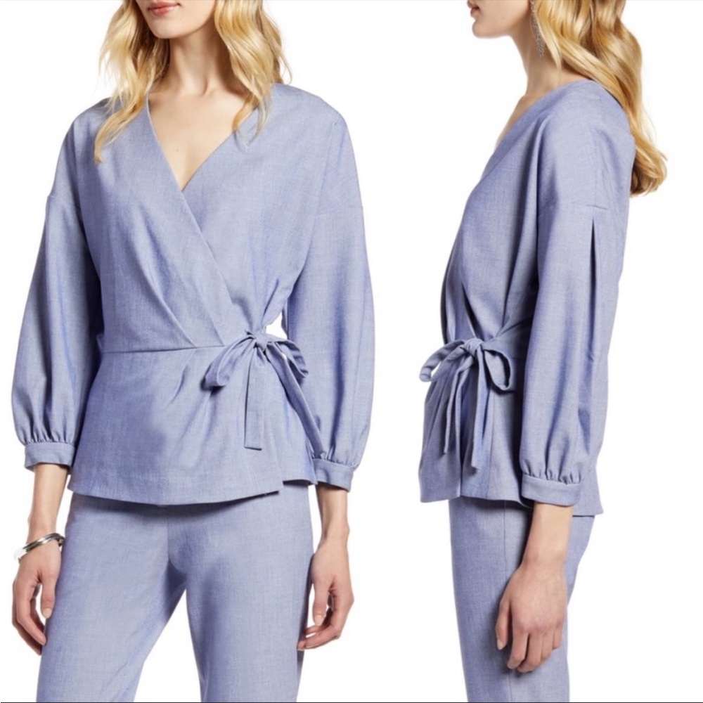 Halogen Nordstorm Chambray Surplice Wrap Top Large